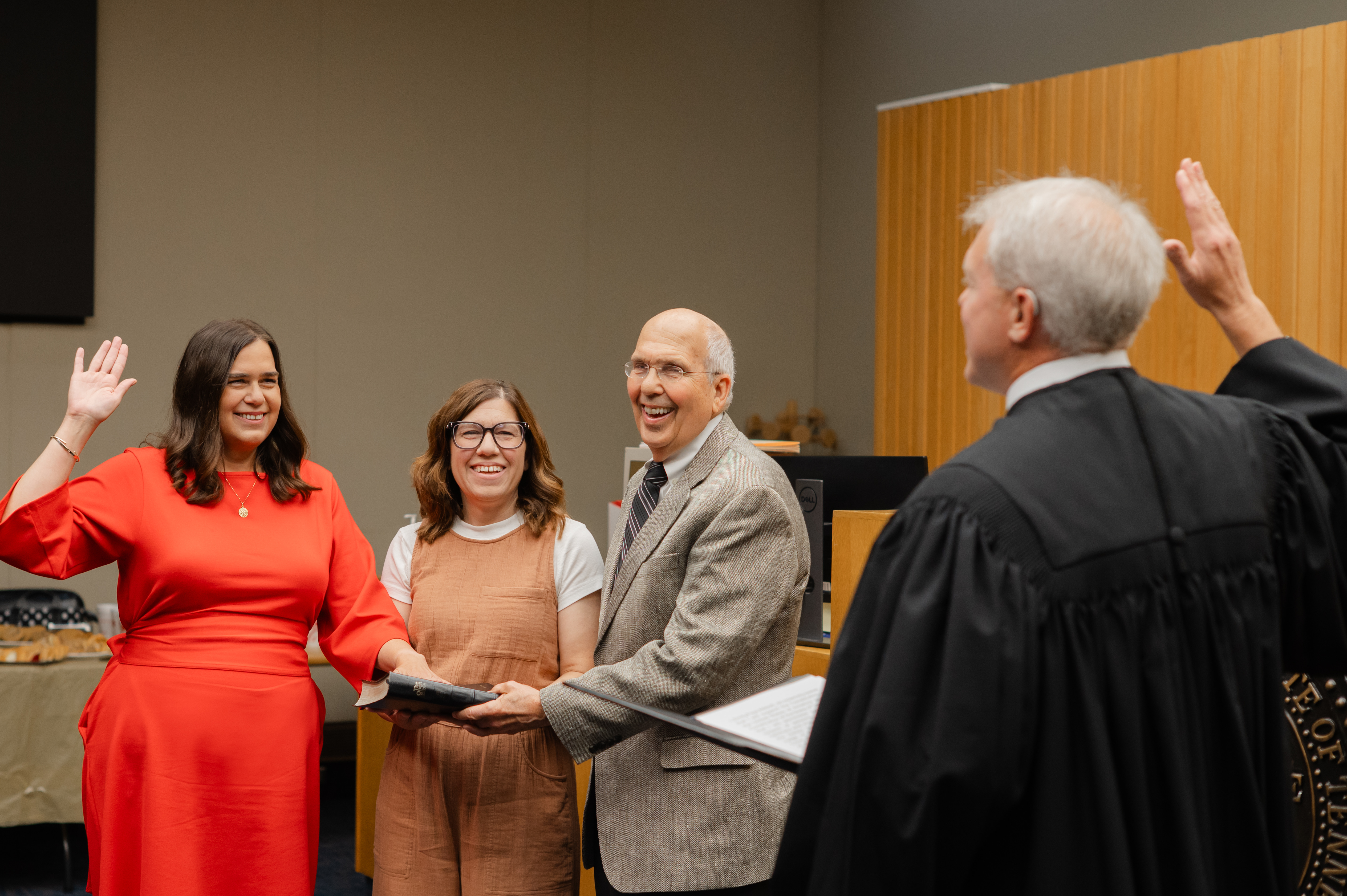 Judge Abbott is sworn in by Court of Criminal Appeals Judge Steven Sword