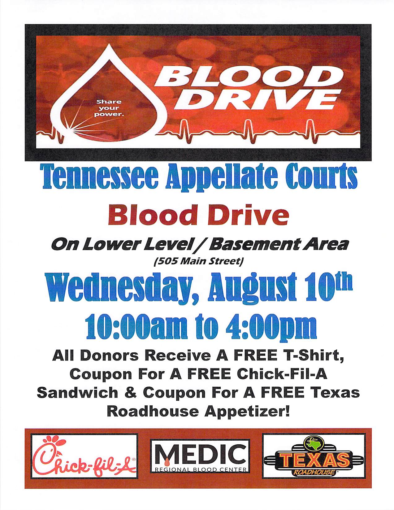 Tennessee Appellate Court Blood drive poster